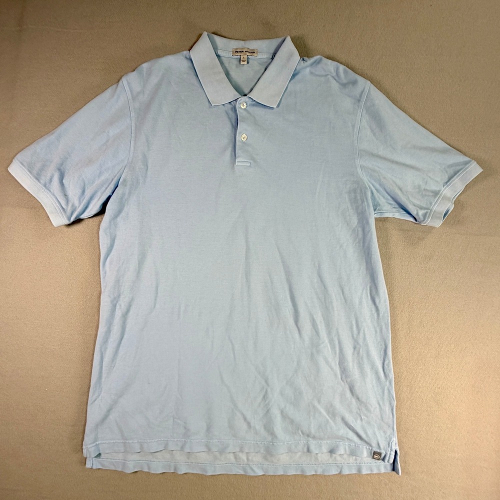 Peter Millar Mens Organic Cotton Polo Shirt Large Light Blue Golf Coastal Preppy